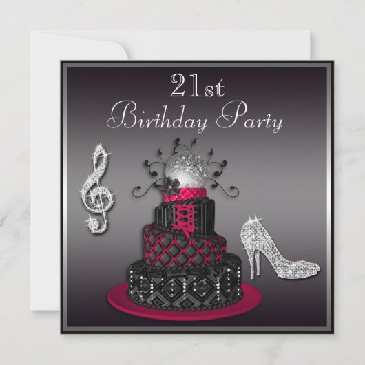 21e verjaardag Disco Diva Cake and Heels Hot Pink Kaart (Voorkant)