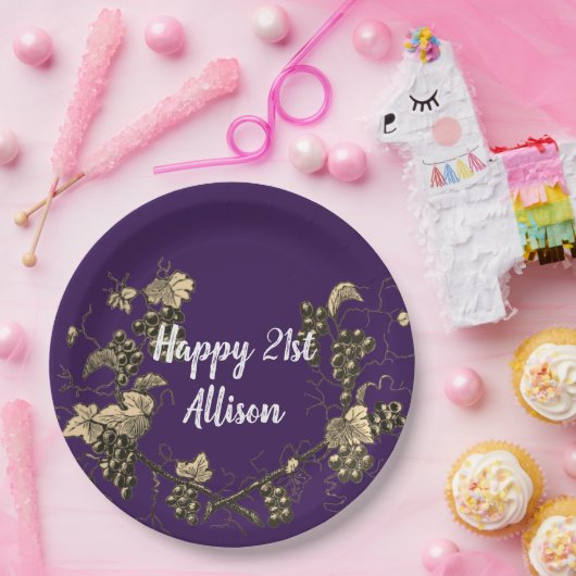 21e verjaardag  druivenschets papieren bordje (Feest)