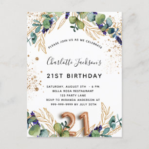 21e verjaardag eucalyptus greenery glitter elegant uitnodiging briefkaart