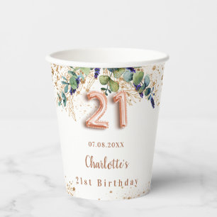 21e verjaardag eucalyptus greenery glitter monogra papieren bekers