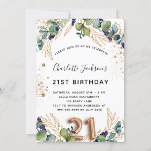 21e verjaardag eucalyptus groen glitters elegant kaart