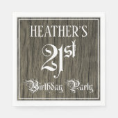 21e verjaardag — Fancy script, Faux Wood Kijk Servet (Voorkant)