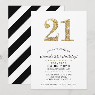 21E VERJAARDAG FEEST INVITE moderne gouden glitter Kaart