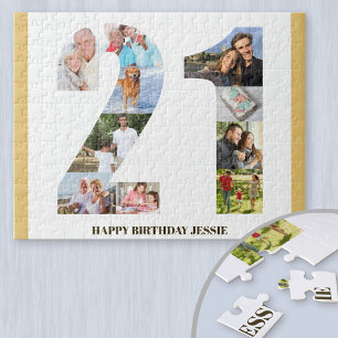 21e Verjaardag Foto Collage Neutraal Nummer 21 Legpuzzel