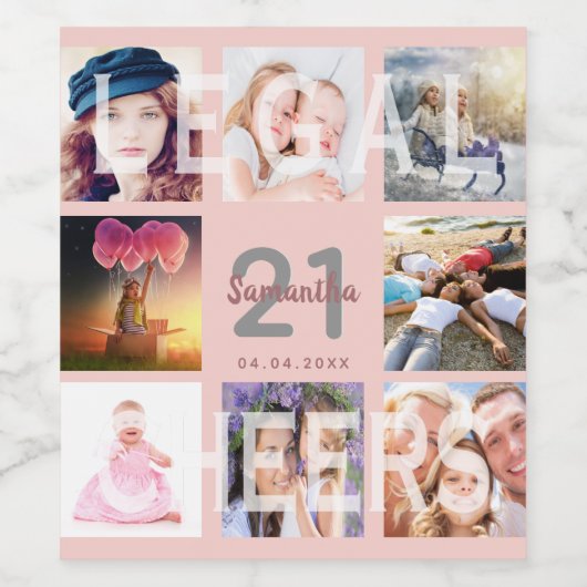 21e verjaardag foto collage roos goud wettig wijn etiket (Enkel label)