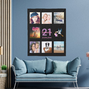 21e verjaardag foto collage zwart fleece deken