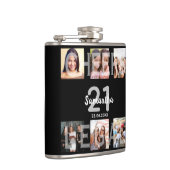 21e verjaardag foto collage zwart wit monogram heupfles (Rechts)