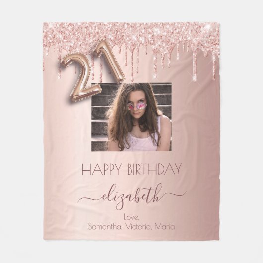 21e verjaardag foto roos goud glitter roze vriende fleece deken (Voorkant)