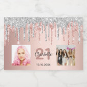 21e verjaardag foto roos gouden zilveren glitterdr sparkling wijnetiket (Enkel label)