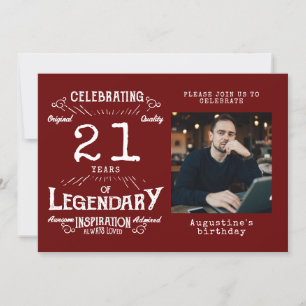 21e verjaardag foto template Legend Rode Vintage Kaart