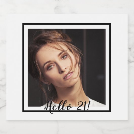 21e verjaardag foto zwart sparkling wijnetiket (Enkel label)