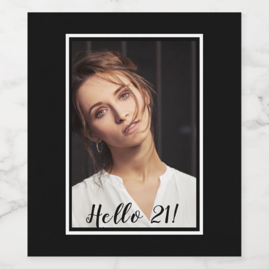 21e verjaardag foto zwart wit wijn etiket (Enkel label)