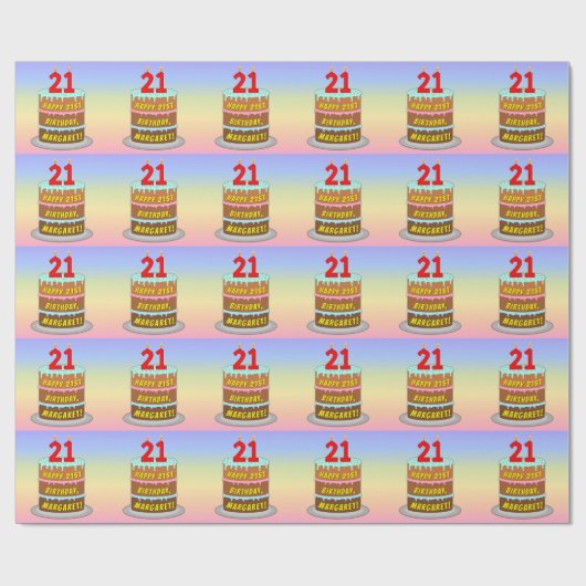 21e verjaardag: Fun Cake and Candles + Custom Name Cadeaupapier (Vlak)