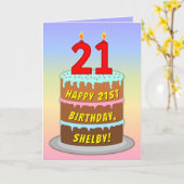 21e verjaardag — Fun Cake & Candles, w/ Aangepaste Kaart (Gele Bloem)