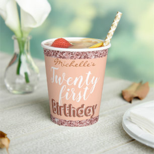 21e Verjaardag Fun Roos Gold Glitter Papieren Bekers