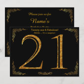 21e verjaardag, Gatsby styl, zwarte gouden glitter Kaart (Voorkant / Achterkant)