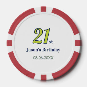 21e verjaardag geel blauw groene vette letter naam poker chips