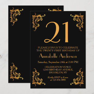 21e verjaardag Glam Modern Gold Black  Retro Kaart