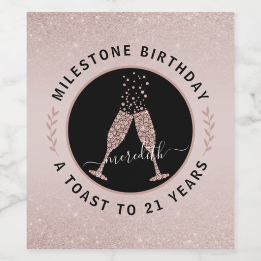 21e verjaardag Glitter Mousserende Wijn Toast Pers Wijn Etiket (Enkel label)