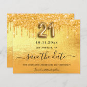21e verjaardag Gouden glitter Bewaar de datumkaart (Voorkant / Achterkant)