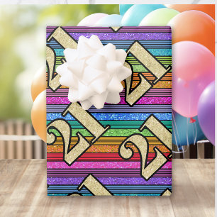 21e verjaardag Gouden nummers Glitter Rainbow Stri Inpakpapier Vel