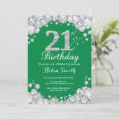 21e verjaardag Groene en Zilveren Diamant Kaart (Staand voorkant)