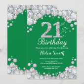 21e verjaardag Groene en Zilveren Diamant Kaart (Voorkant / Achterkant)