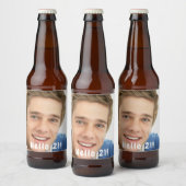 21e verjaardag hallo 21 jongens foto van mannen bier etiket (Flessen)