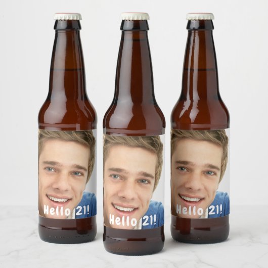21e verjaardag hallo 21 jongens foto van mannen bier etiket (Flessen)
