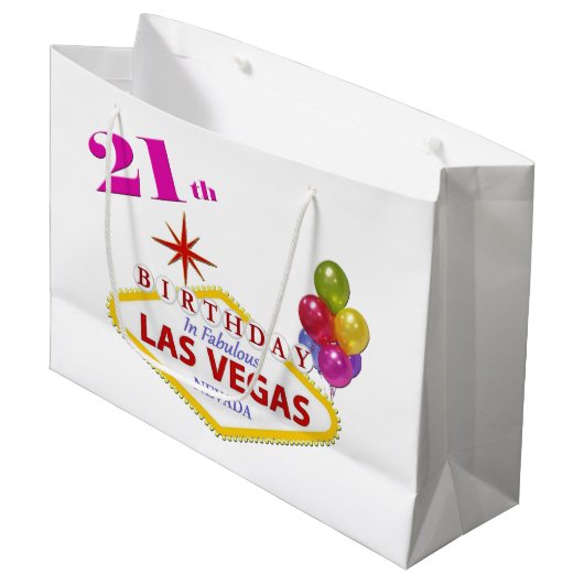 21e verjaardag in Las Vegas Gift Bag Groot Cadeauzakje (Voorkant Gekanteld)