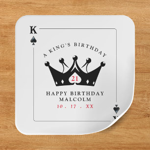 21e verjaardag King of Spades Casino Poker Kaart Vierkante Sticker