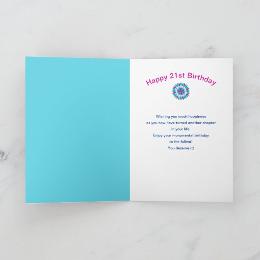 21e verjaardag, kleurrijk blauw, Paarse, Blauwgroe Kaart (Binnen)