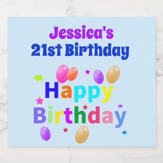 21e verjaardag Kleurrijke Ballonnen Gelukkige Verj Sparkling Wijnetiket (Enkel label)