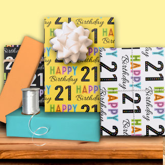 21e verjaardag kleurrijke typografie inpakpapier vel