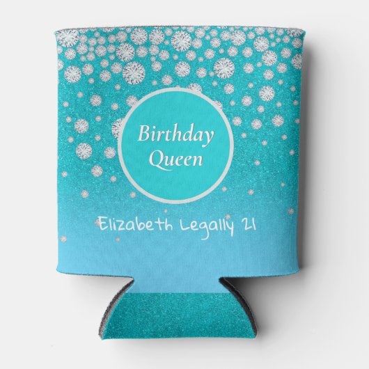 21e verjaardag koningin turquoise glitters naam di blikjeskoeler (Voorkant)