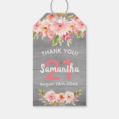 21e verjaardag koraal dahlia bloemen grijs dank u cadeaulabel (Voorkant)