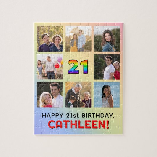 21e verjaardag: Leuke regenboog #, aangepaste naam Legpuzzel (Verticaal)