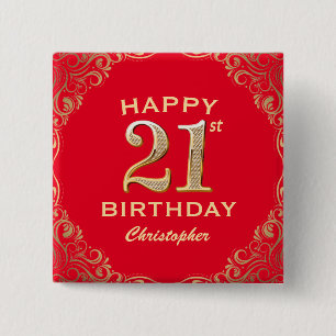21e verjaardag Lijst van de Rode en de Gouden Glit Vierkante Button 5,1 Cm
