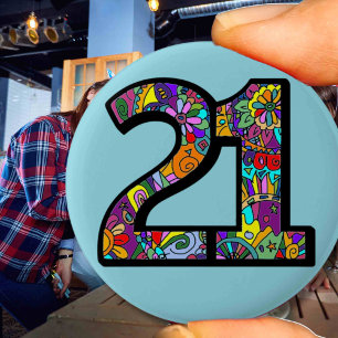 21e verjaardag mandela 21 Hippy chique kleurrijk p Ronde Button 5,7 Cm