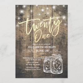 21e verjaardag Mason Jars String Lights Wood Kaart