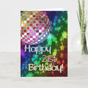 21e verjaardag met discobal en regenboog van sterr kaart