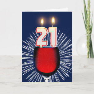 21e verjaardag met wijn en kaarsen kaart