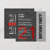 21e verjaardag Modern Red Silver Black D416 Kaart (Voorkant / Achterkant)