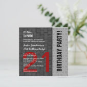 21e verjaardag Modern Red Silver Black D416 Kaart (Staand voorkant)