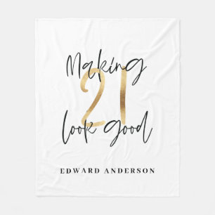 21e verjaardag Modern zwart en goud stijlvol Fleece Deken