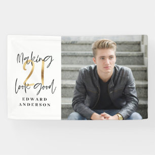 21e verjaardag moderne foto-collage voor zwart en  spandoek