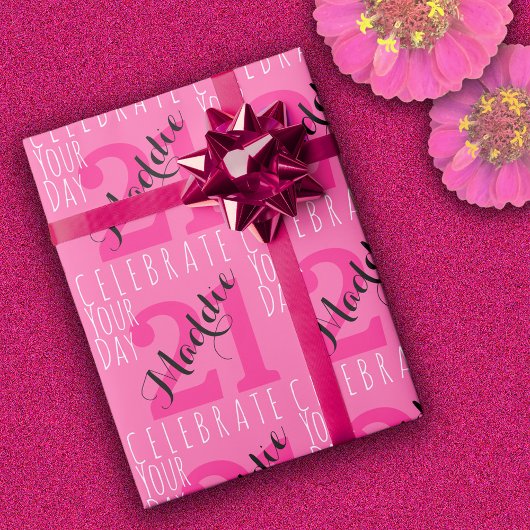 21e verjaardag Moderne roze typografie Cadeaupapier