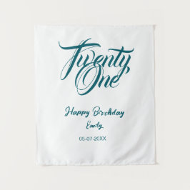 21e verjaardag naam datum jaar blauwe sjabloon thi wandkleed