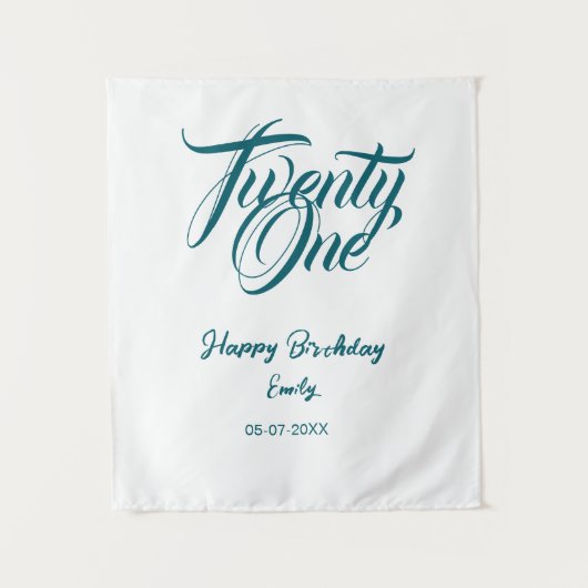 21e verjaardag naam datum jaar blauwe sjabloon thi wandkleed (Voorkant)