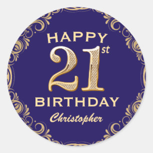 21e verjaardag Navy Blue en Gold Glitter Ronde Sticker